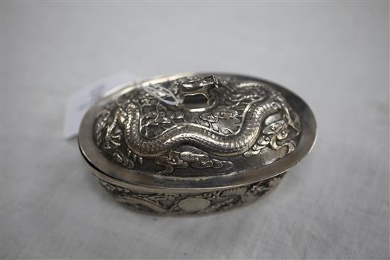 A late 19th/early 20th century Chinese silver oval butter dish and cover by Luen Wo, Shanghai, 5 oz.
